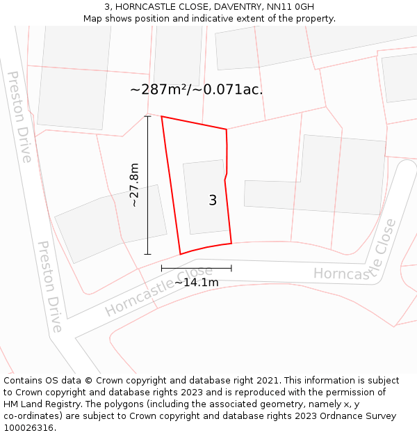 3, HORNCASTLE CLOSE, DAVENTRY, NN11 0GH: Plot and title map