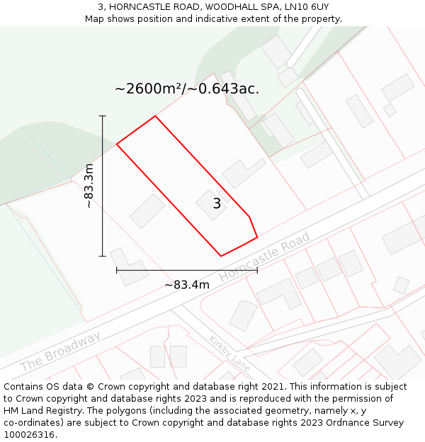 3, HORNCASTLE ROAD, WOODHALL SPA, LN10 6UY: Plot and title map