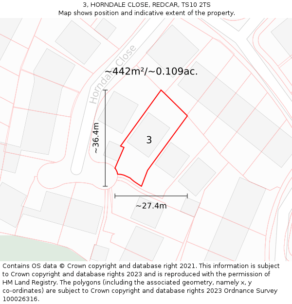 3, HORNDALE CLOSE, REDCAR, TS10 2TS: Plot and title map