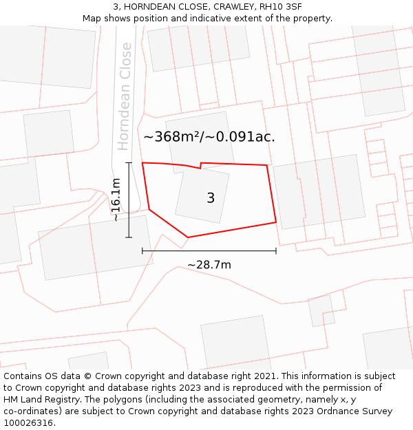 3, HORNDEAN CLOSE, CRAWLEY, RH10 3SF: Plot and title map