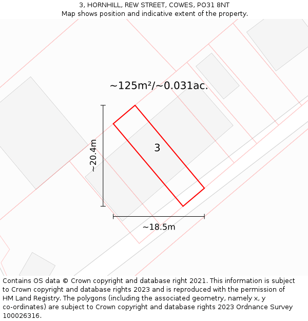 3, HORNHILL, REW STREET, COWES, PO31 8NT: Plot and title map