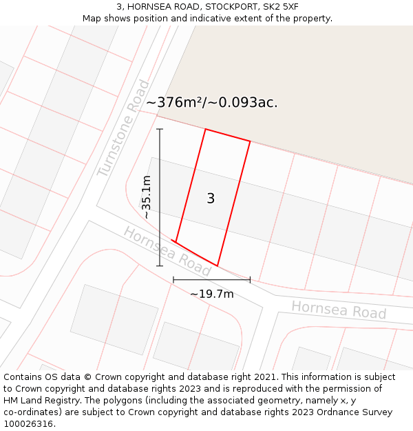 3, HORNSEA ROAD, STOCKPORT, SK2 5XF: Plot and title map