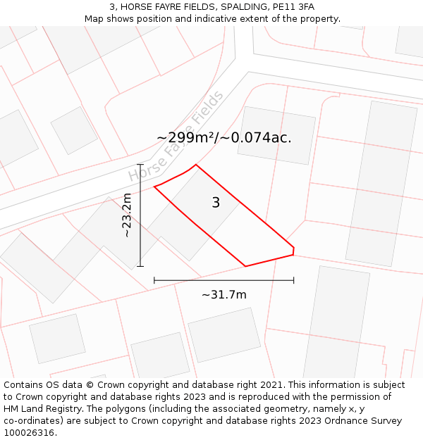 3, HORSE FAYRE FIELDS, SPALDING, PE11 3FA: Plot and title map