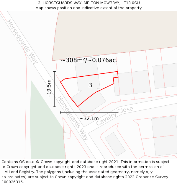 3, HORSEGUARDS WAY, MELTON MOWBRAY, LE13 0SU: Plot and title map