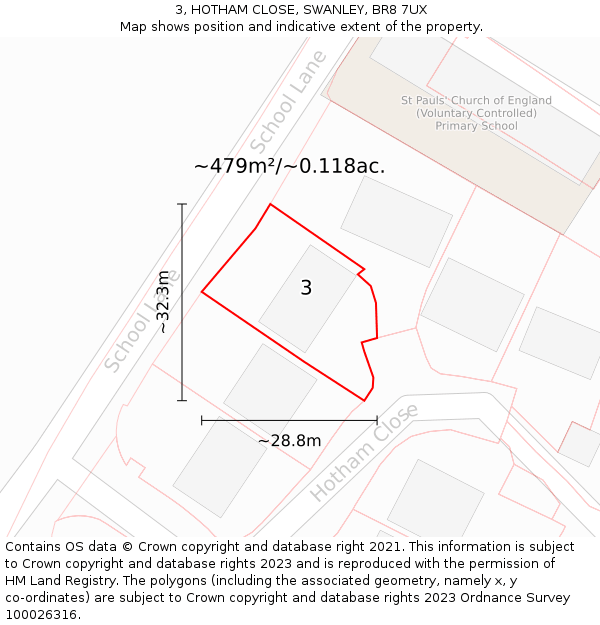 3, HOTHAM CLOSE, SWANLEY, BR8 7UX: Plot and title map