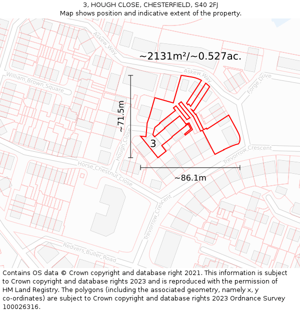 3, HOUGH CLOSE, CHESTERFIELD, S40 2FJ: Plot and title map