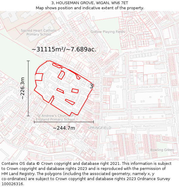 3, HOUSEMAN GROVE, WIGAN, WN6 7ET: Plot and title map