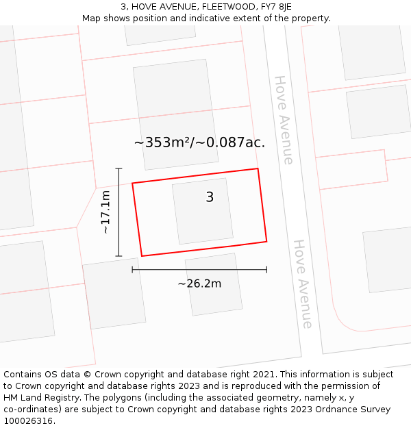 3, HOVE AVENUE, FLEETWOOD, FY7 8JE: Plot and title map