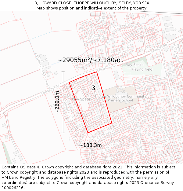 3, HOWARD CLOSE, THORPE WILLOUGHBY, SELBY, YO8 9FX: Plot and title map