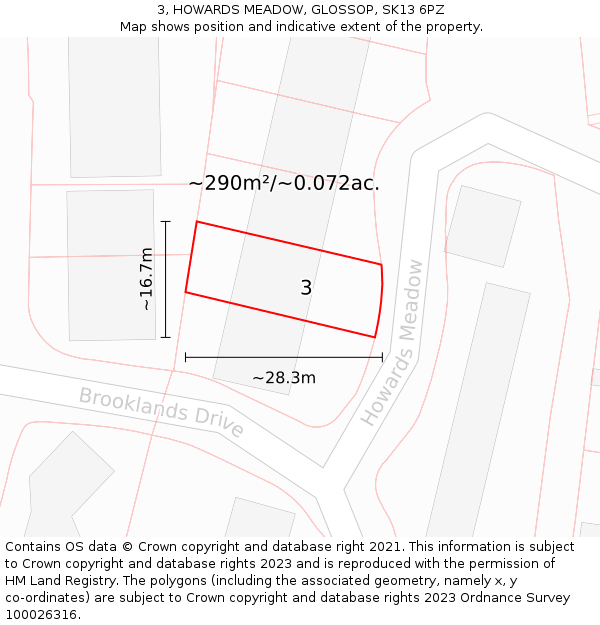 3, HOWARDS MEADOW, GLOSSOP, SK13 6PZ: Plot and title map