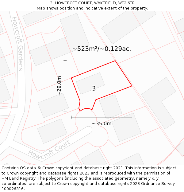 3, HOWCROFT COURT, WAKEFIELD, WF2 6TP: Plot and title map