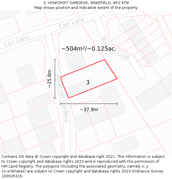 3, HOWCROFT GARDENS, WAKEFIELD, WF2 6TW: Plot and title map