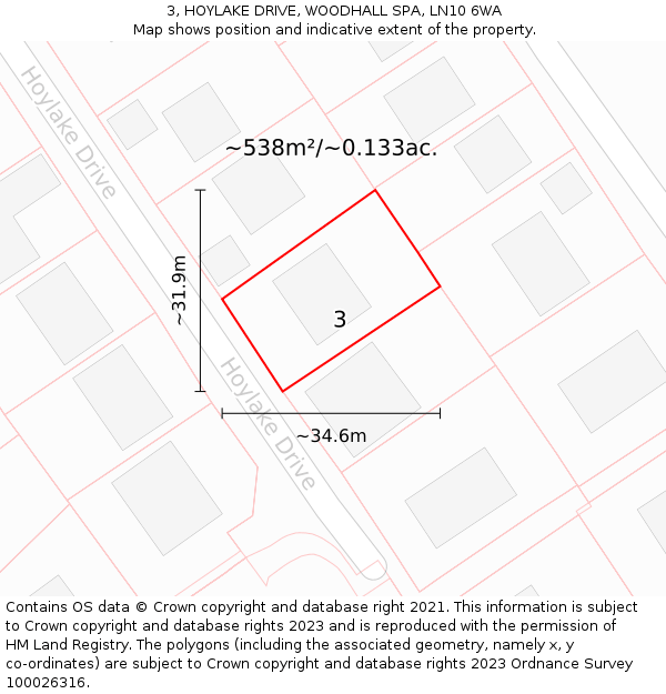 3, HOYLAKE DRIVE, WOODHALL SPA, LN10 6WA: Plot and title map