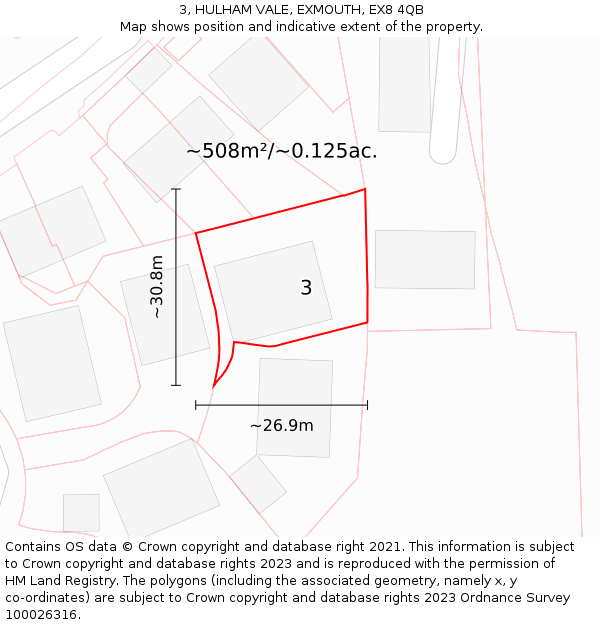 3, HULHAM VALE, EXMOUTH, EX8 4QB: Plot and title map