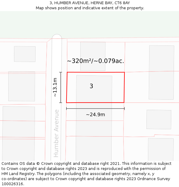 3, HUMBER AVENUE, HERNE BAY, CT6 8AY: Plot and title map