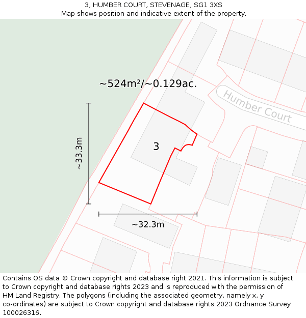 3, HUMBER COURT, STEVENAGE, SG1 3XS: Plot and title map