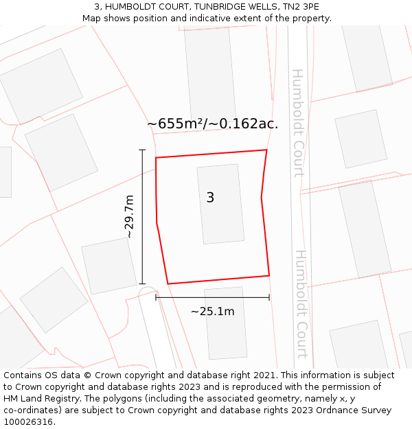 3, HUMBOLDT COURT, TUNBRIDGE WELLS, TN2 3PE: Plot and title map