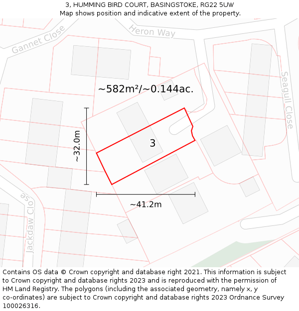 3, HUMMING BIRD COURT, BASINGSTOKE, RG22 5UW: Plot and title map