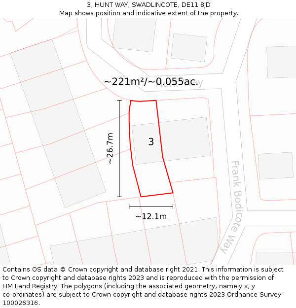 3, HUNT WAY, SWADLINCOTE, DE11 8JD: Plot and title map