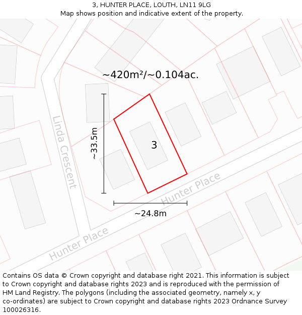 3, HUNTER PLACE, LOUTH, LN11 9LG: Plot and title map