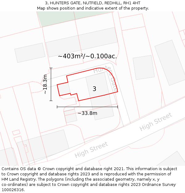 3, HUNTERS GATE, NUTFIELD, REDHILL, RH1 4HT: Plot and title map