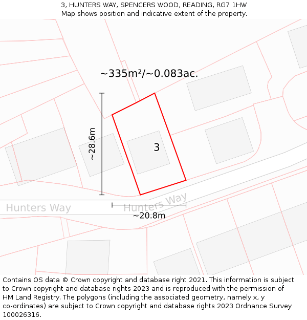 3, HUNTERS WAY, SPENCERS WOOD, READING, RG7 1HW: Plot and title map