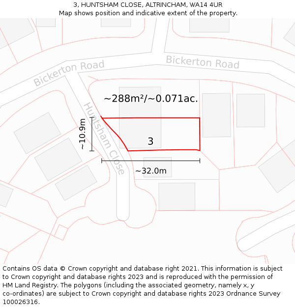 3, HUNTSHAM CLOSE, ALTRINCHAM, WA14 4UR: Plot and title map