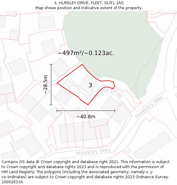 3, HURSLEY DRIVE, FLEET, GU51 1AS: Plot and title map