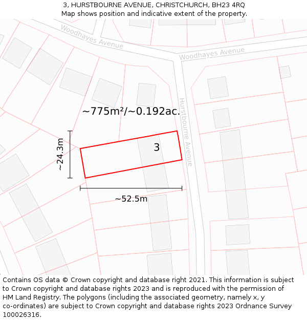 3, HURSTBOURNE AVENUE, CHRISTCHURCH, BH23 4RQ: Plot and title map