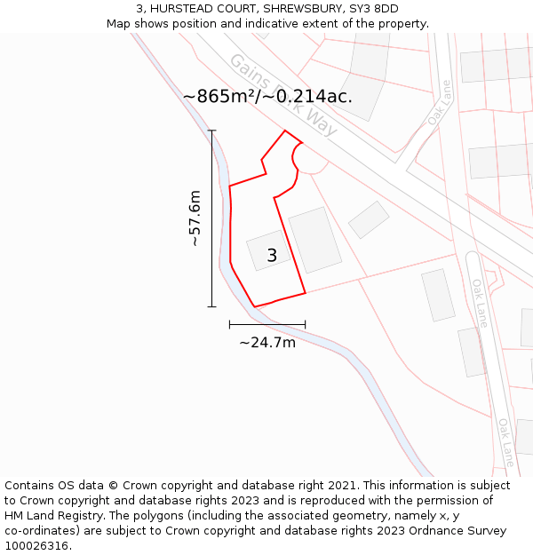 3, HURSTEAD COURT, SHREWSBURY, SY3 8DD: Plot and title map