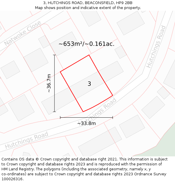 3, HUTCHINGS ROAD, BEACONSFIELD, HP9 2BB: Plot and title map