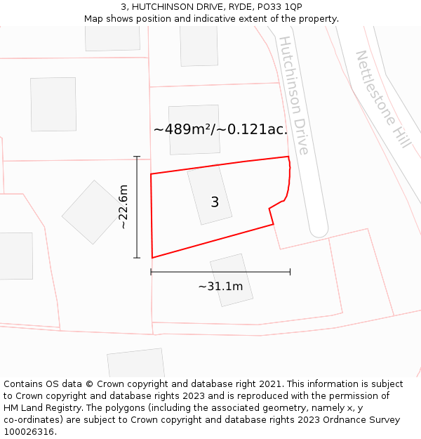 3, HUTCHINSON DRIVE, RYDE, PO33 1QP: Plot and title map