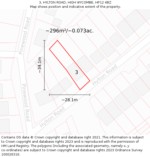 3, HYLTON ROAD, HIGH WYCOMBE, HP12 4BZ: Plot and title map