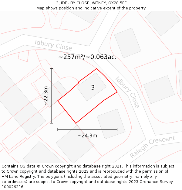 3, IDBURY CLOSE, WITNEY, OX28 5FE: Plot and title map