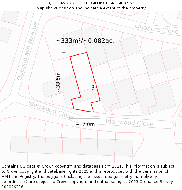 3, IDENWOOD CLOSE, GILLINGHAM, ME8 9NS: Plot and title map