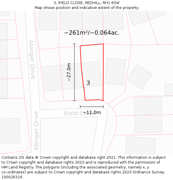 3, IFIELD CLOSE, REDHILL, RH1 6SW: Plot and title map