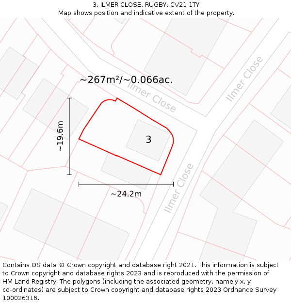 3, ILMER CLOSE, RUGBY, CV21 1TY: Plot and title map