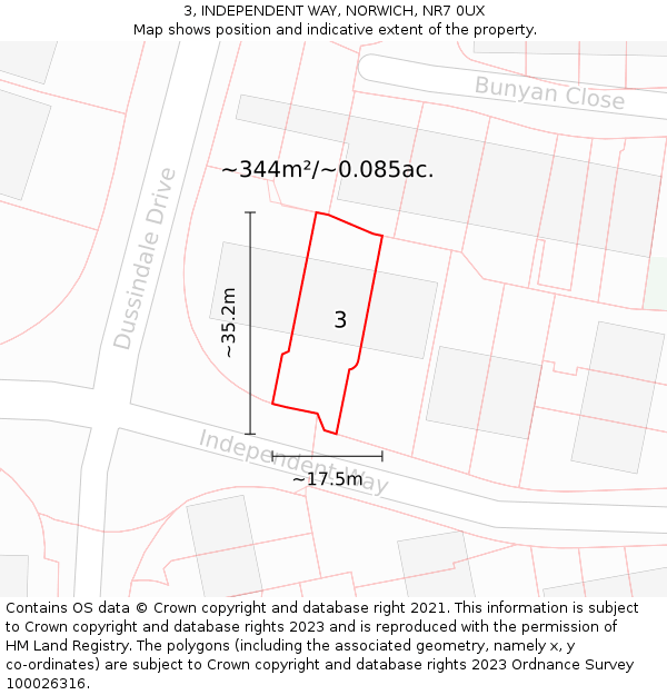 3, INDEPENDENT WAY, NORWICH, NR7 0UX: Plot and title map