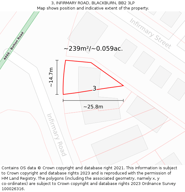 3, INFIRMARY ROAD, BLACKBURN, BB2 3LP: Plot and title map