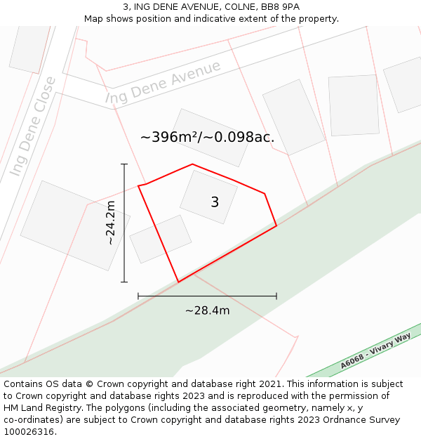 3, ING DENE AVENUE, COLNE, BB8 9PA: Plot and title map