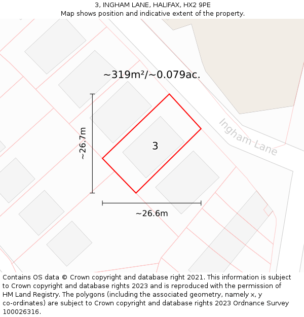 3, INGHAM LANE, HALIFAX, HX2 9PE: Plot and title map