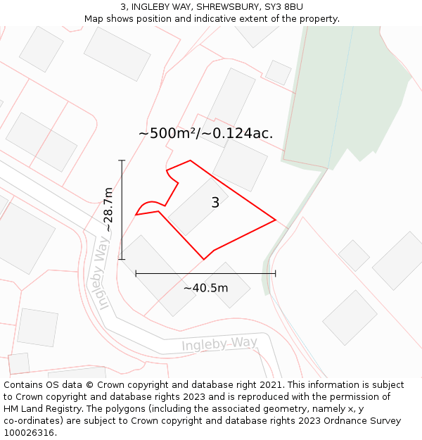 3, INGLEBY WAY, SHREWSBURY, SY3 8BU: Plot and title map