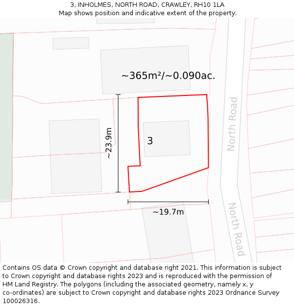 3, INHOLMES, NORTH ROAD, CRAWLEY, RH10 1LA: Plot and title map