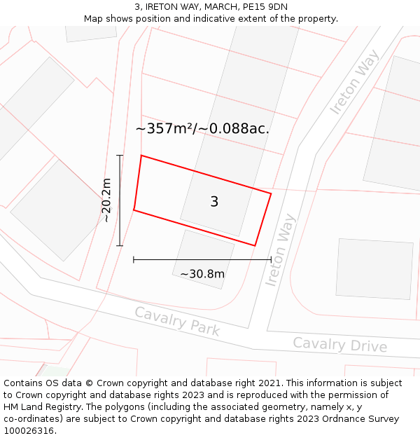 3, IRETON WAY, MARCH, PE15 9DN: Plot and title map