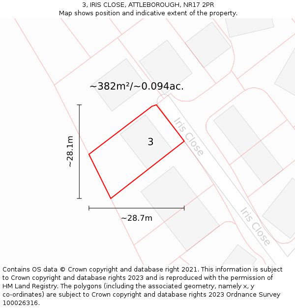 3, IRIS CLOSE, ATTLEBOROUGH, NR17 2PR: Plot and title map