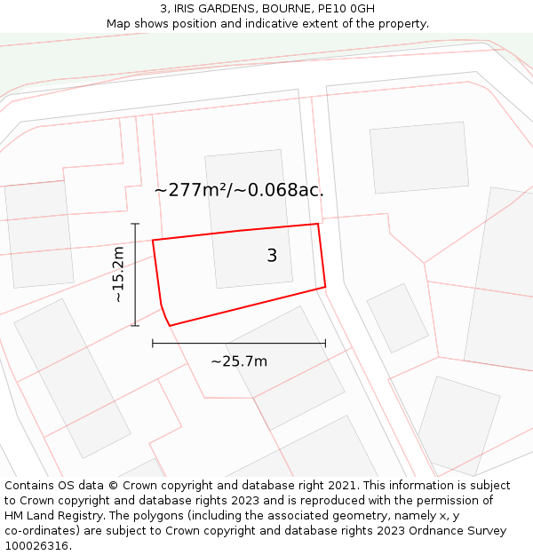 3, IRIS GARDENS, BOURNE, PE10 0GH: Plot and title map