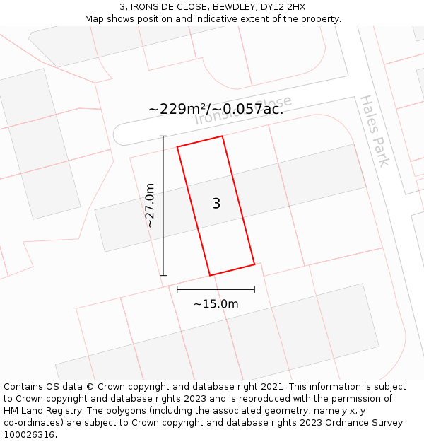 3, IRONSIDE CLOSE, BEWDLEY, DY12 2HX: Plot and title map