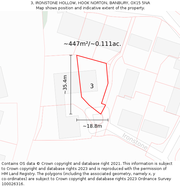 3, IRONSTONE HOLLOW, HOOK NORTON, BANBURY, OX15 5NA: Plot and title map