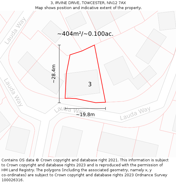 3, IRVINE DRIVE, TOWCESTER, NN12 7AX: Plot and title map