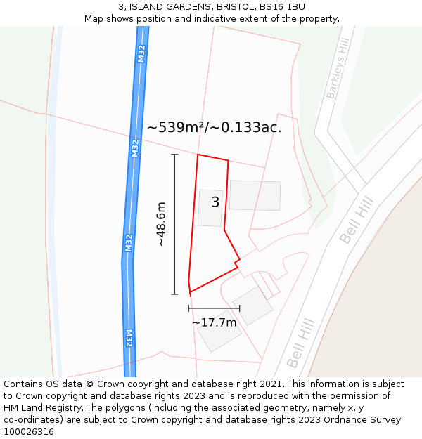 3, ISLAND GARDENS, BRISTOL, BS16 1BU: Plot and title map